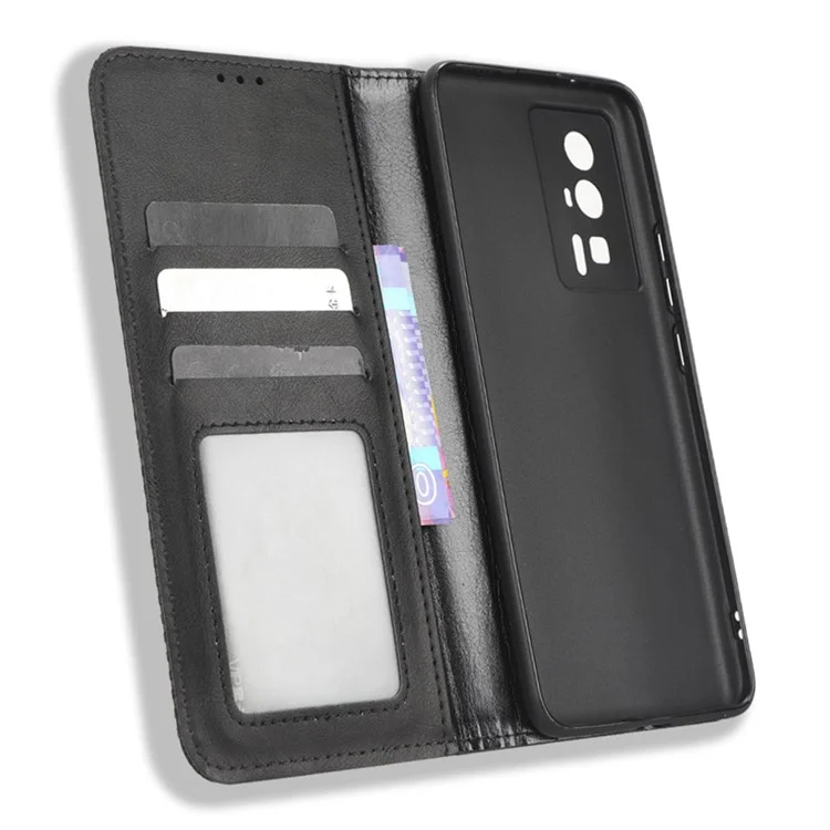 Custodia per telefono per Xiaomi Poco F5 Pro 5G / Redmi K60 Pro 5G / K60 5G / K60 Champion Edition Retro Texture Stand PU Leather Phone Wallet Cover - Nero