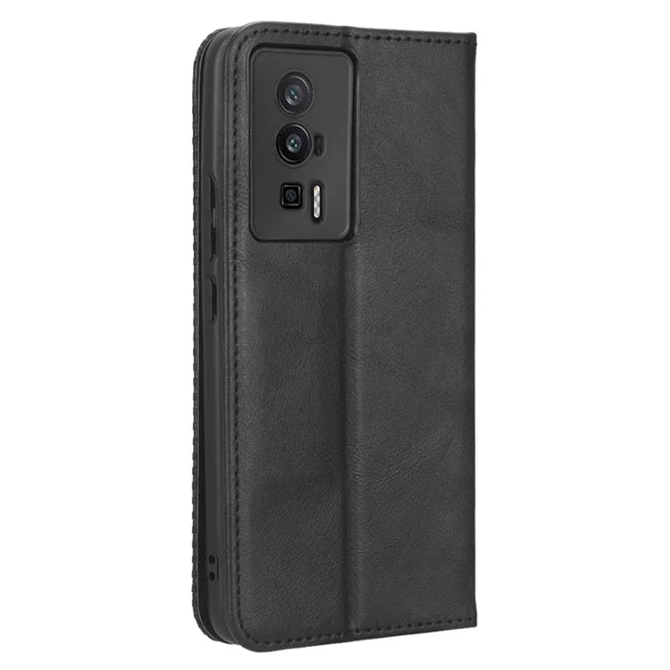 Phone Case for Xiaomi Poco F5 Pro 5G / Redmi K60 Pro 5G / K60 5G / K60 Champion Edition Retro Texture Stand PU Leather Phone Wallet Cover - Black