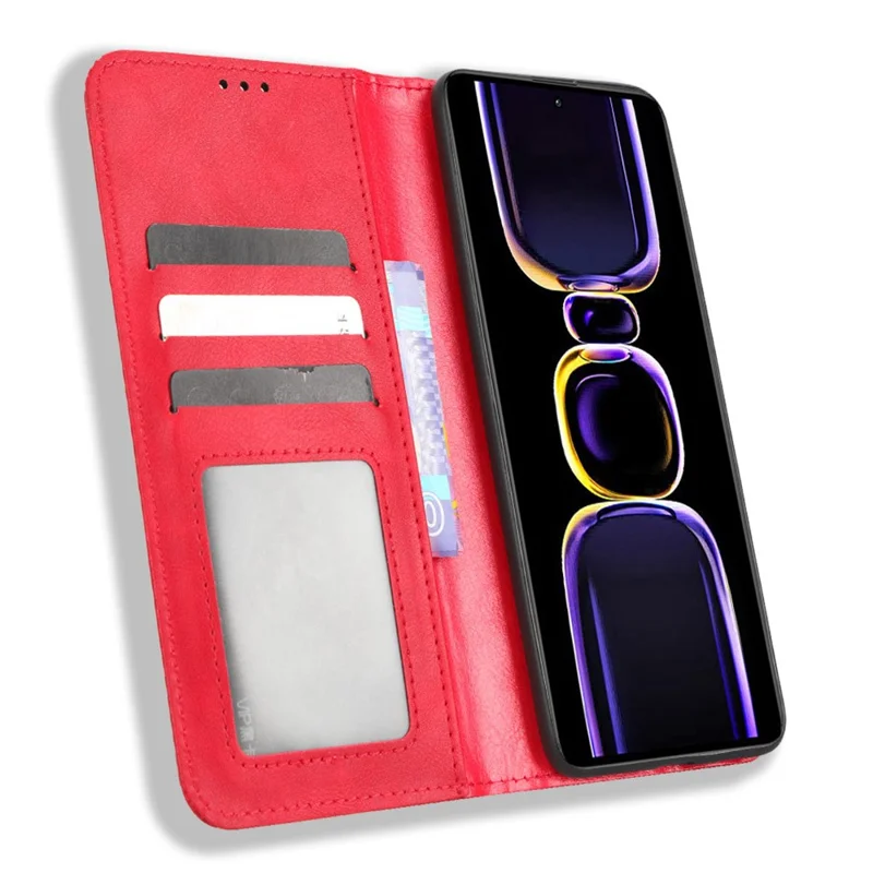 Phone Case for Xiaomi Poco F5 Pro 5G / Redmi K60 Pro 5G / K60 5G / K60 Champion Edition Retro Texture Stand PU Leather Phone Wallet Cover - Red