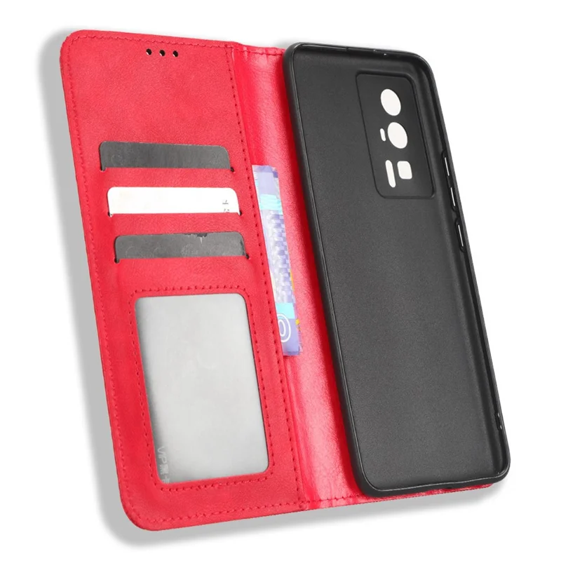 Phone Case for Xiaomi Poco F5 Pro 5G / Redmi K60 Pro 5G / K60 5G / K60 Champion Edition Retro Texture Stand PU Leather Phone Wallet Cover - Red