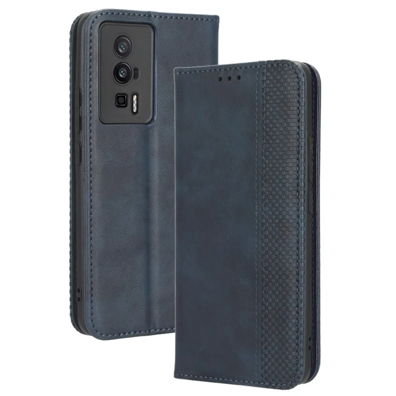 Phone Case for Xiaomi Poco F5 Pro 5G / Redmi K60 Pro 5G / K60 5G / K60 Champion Edition Retro Texture Stand PU Leather Phone Wallet Cover - Blue
