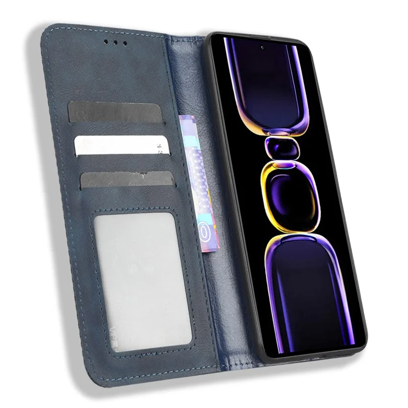 Phone Case for Xiaomi Poco F5 Pro 5G / Redmi K60 Pro 5G / K60 5G / K60 Champion Edition Retro Texture Stand PU Leather Phone Wallet Cover - Blue