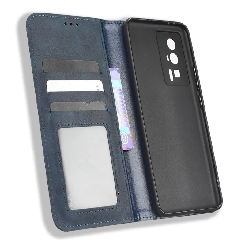Phone Case for Xiaomi Poco F5 Pro 5G / Redmi K60 Pro 5G / K60 5G / K60 Champion Edition Retro Texture Stand PU Leather Phone Wallet Cover - Blue