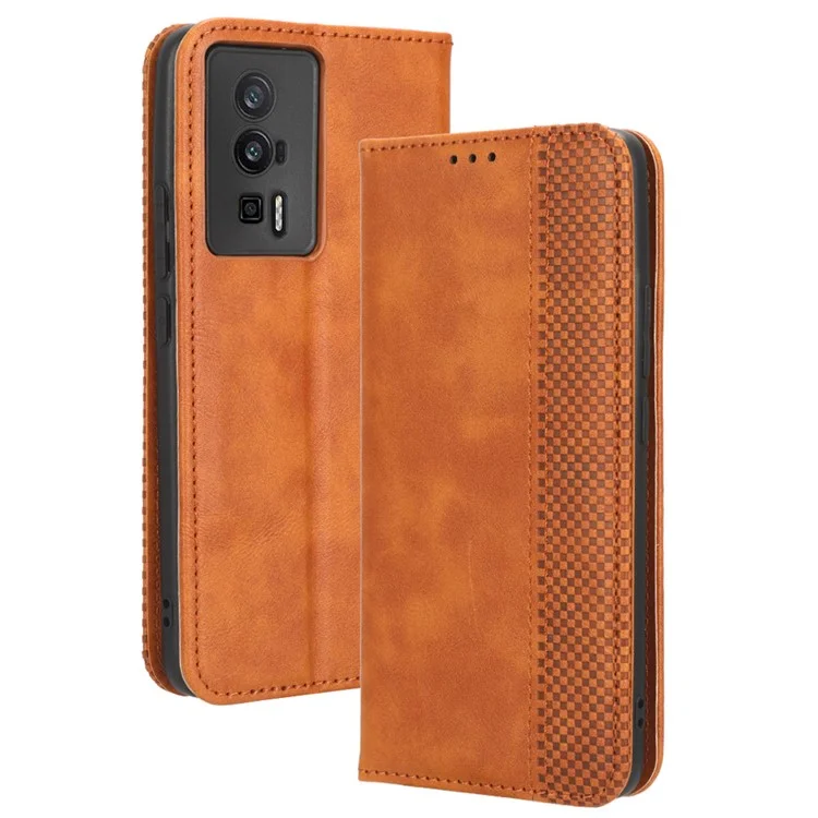 Чехол для телефона для Xiaomi Poco F5 Pro 5G / Redmi K60 Pro 5G / K60 5G / K60 Champion Edition Ретро-текстура Стенд PU кожаный чехол для телефона - коричневый