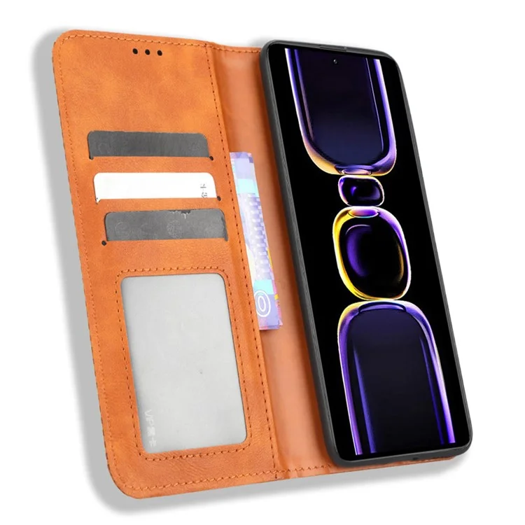 Чехол для телефона для Xiaomi Poco F5 Pro 5G / Redmi K60 Pro 5G / K60 5G / K60 Champion Edition Ретро-текстура Стенд PU кожаный чехол для телефона - коричневый