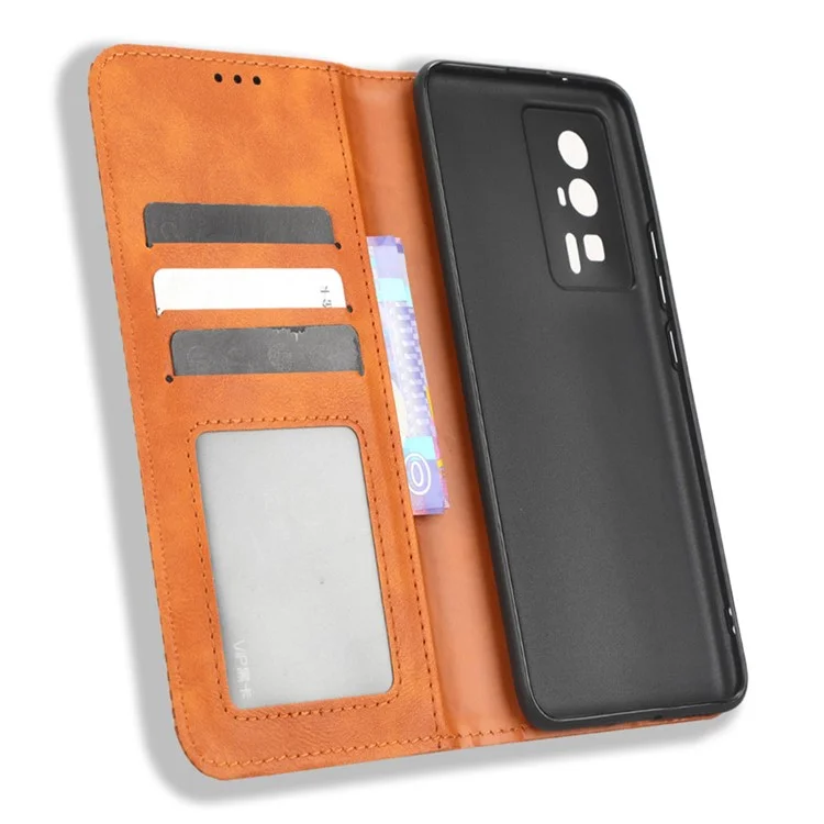 Чехол для телефона для Xiaomi Poco F5 Pro 5G / Redmi K60 Pro 5G / K60 5G / K60 Champion Edition Ретро-текстура Стенд PU кожаный чехол для телефона - коричневый