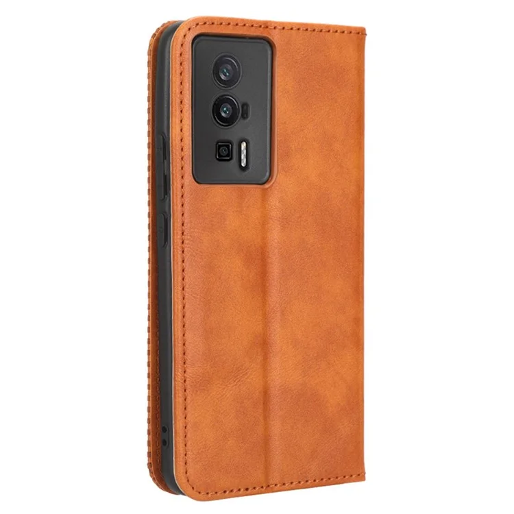 Чехол для телефона для Xiaomi Poco F5 Pro 5G / Redmi K60 Pro 5G / K60 5G / K60 Champion Edition Ретро-текстура Стенд PU кожаный чехол для телефона - коричневый