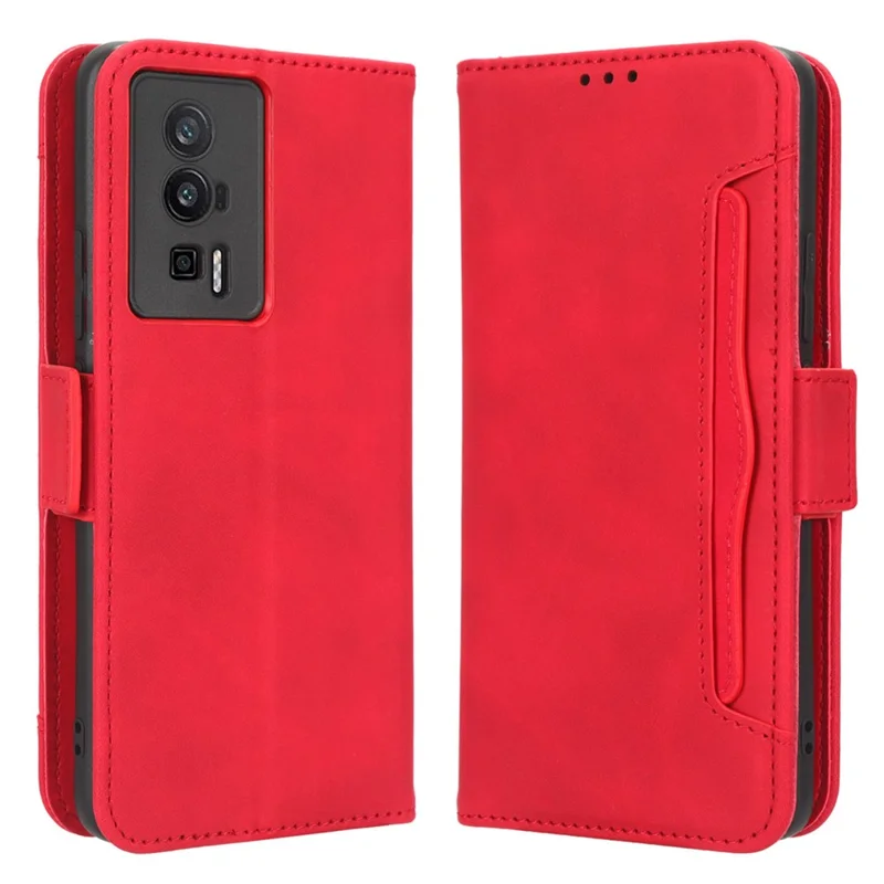 Phone Wallet Cover for Xiaomi Poco F5 Pro 5G / Redmi K60 Pro 5G / K60 5G / K60 Champion Edition PU Leather Multiple Card Slots Stand Phone Case - Red