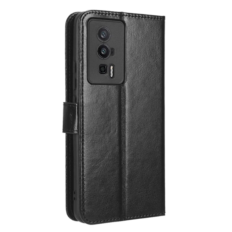 Custodia in pelle per Xiaomi Poco F5 Pro 5G / Redmi K60 Pro 5G / K60 5G / K60 Champion Edition, texture di cavallo pazzo, portafoglio, custodia per cellulare con cinturino - Nero