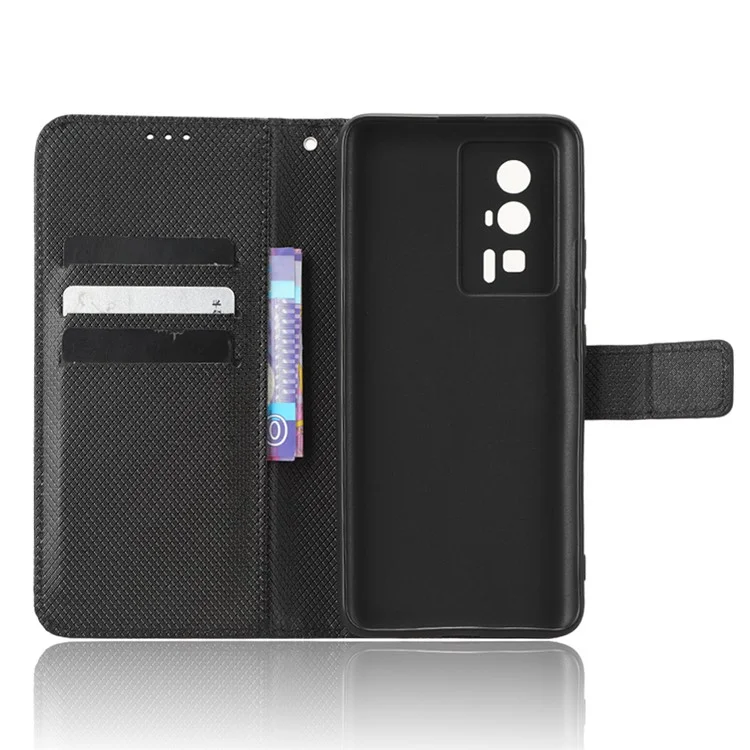 Custodia in pelle per telefono per Xiaomi Poco F5 Pro 5G / Redmi K60 Pro 5G / K60 5G / K60 Champion Edition, texture a diamante, custodia a portafoglio con supporto per telefono - Nero