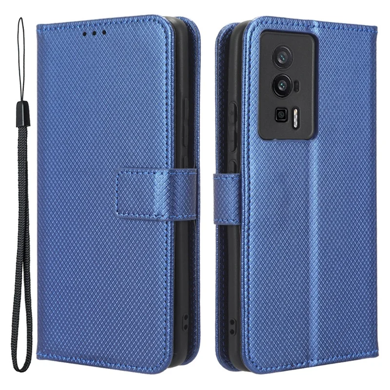 Phone Leather Case for Xiaomi Poco F5 Pro 5G / Redmi K60 Pro 5G / K60 5G / K60 Champion Edition Diamond Texture Wallet Phone Stand Cover - Blue