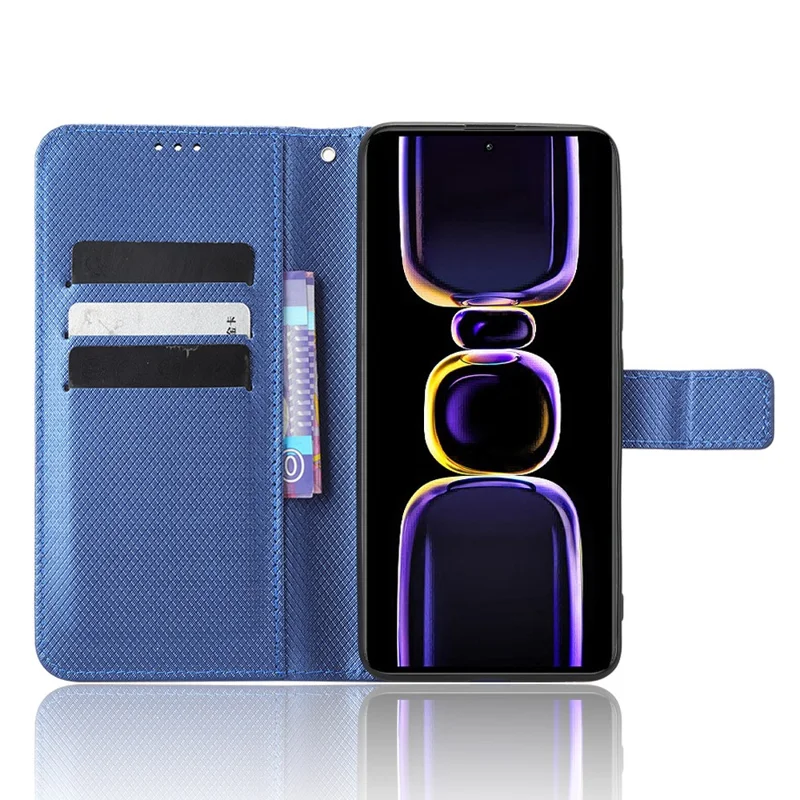 Phone Leather Case for Xiaomi Poco F5 Pro 5G / Redmi K60 Pro 5G / K60 5G / K60 Champion Edition Diamond Texture Wallet Phone Stand Cover - Blue
