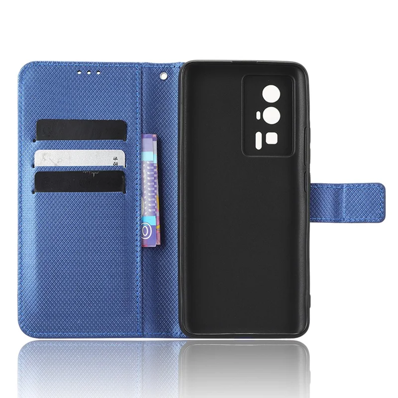 Phone Leather Case for Xiaomi Poco F5 Pro 5G / Redmi K60 Pro 5G / K60 5G / K60 Champion Edition Diamond Texture Wallet Phone Stand Cover - Blue