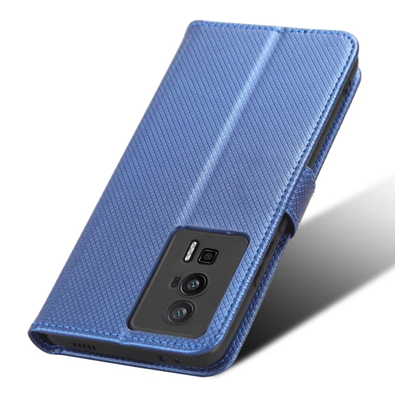 Phone Leather Case for Xiaomi Poco F5 Pro 5G / Redmi K60 Pro 5G / K60 5G / K60 Champion Edition Diamond Texture Wallet Phone Stand Cover - Blue