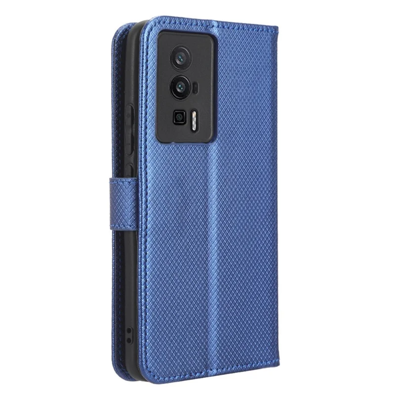 Phone Leather Case for Xiaomi Poco F5 Pro 5G / Redmi K60 Pro 5G / K60 5G / K60 Champion Edition Diamond Texture Wallet Phone Stand Cover - Blue