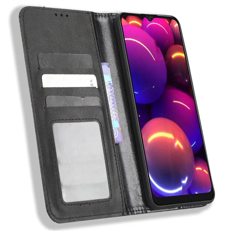 For TCL 305i (Fingerprint Version) Retro Texture Phone Case, PU Leather Stand Wallet Cellphone Cover - Black
