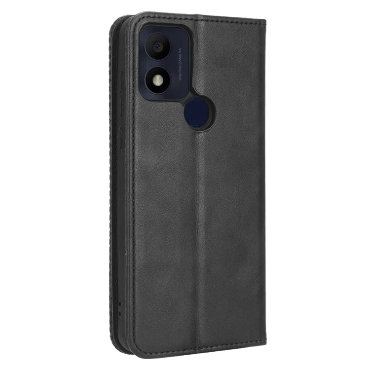 For TCL 305i (Fingerprint Version) Retro Texture Phone Case, PU Leather Stand Wallet Cellphone Cover - Black