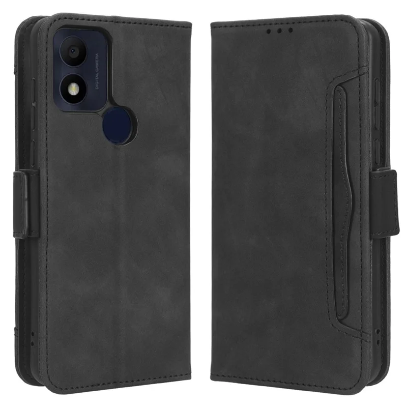Phone Wallet Cover for TCL 305i (Fingerprint Version), Drop Proof PU Leather Multiple Card Slots Stand Phone Case - Black