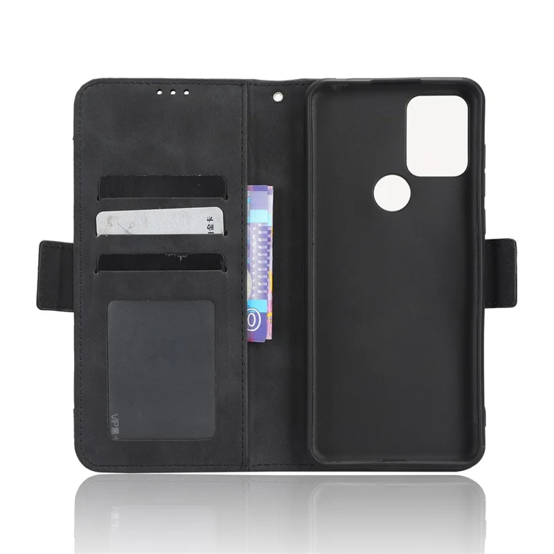 Phone Wallet Cover for TCL 305i (Fingerprint Version), Drop Proof PU Leather Multiple Card Slots Stand Phone Case - Black