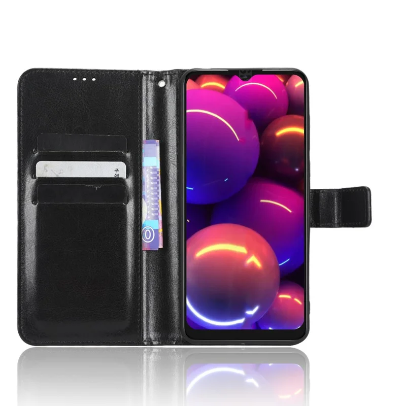 Phone Case for TCL 305i (Fingerprint Version), Crazy Horse Texture Stand Wallet Leather Cell Phone Cover with Strap - Black
