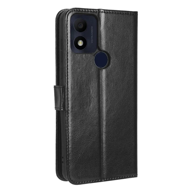 Phone Case for TCL 305i (Fingerprint Version), Crazy Horse Texture Stand Wallet Leather Cell Phone Cover with Strap - Black