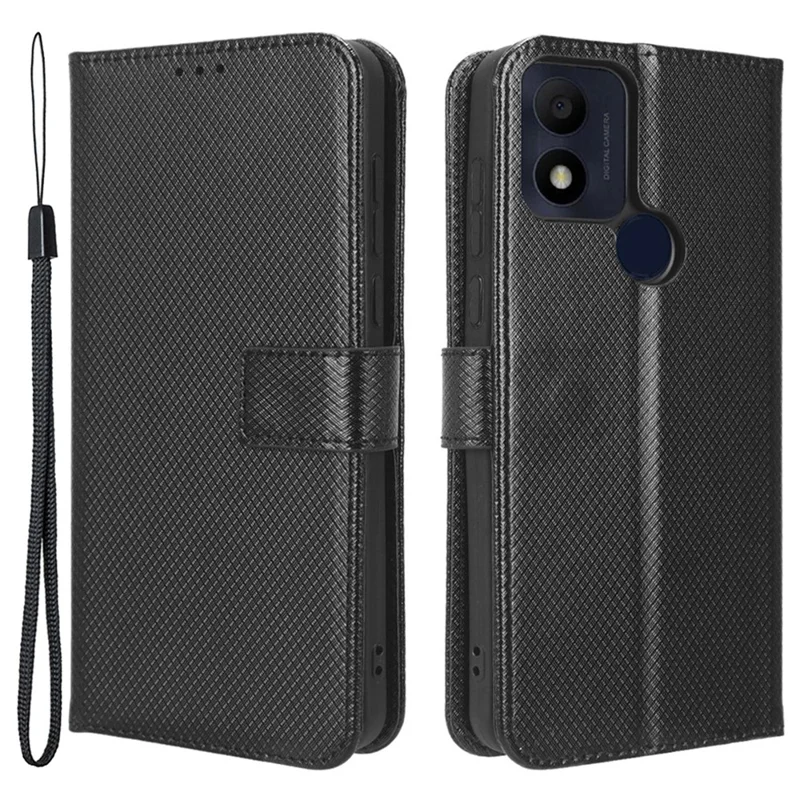 Чехол для телефона из искусственной кожи для TCL 305i (версия с сенсором отпечатка пальца), противоударный чехол-бумажник с алмазным узором, подставка для телефона - черный