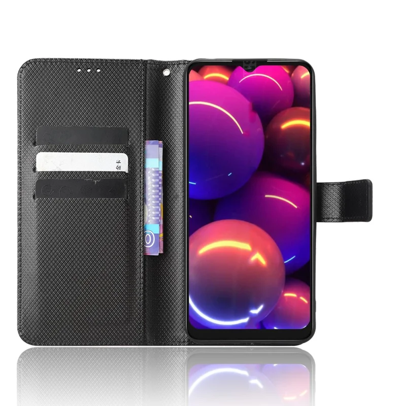 Чехол для телефона из искусственной кожи для TCL 305i (версия с сенсором отпечатка пальца), противоударный чехол-бумажник с алмазным узором, подставка для телефона - черный