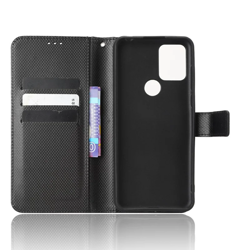 Чехол для телефона из искусственной кожи для TCL 305i (версия с сенсором отпечатка пальца), противоударный чехол-бумажник с алмазным узором, подставка для телефона - черный