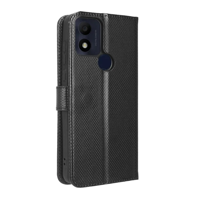 Чехол для телефона из искусственной кожи для TCL 305i (версия с сенсором отпечатка пальца), противоударный чехол-бумажник с алмазным узором, подставка для телефона - черный