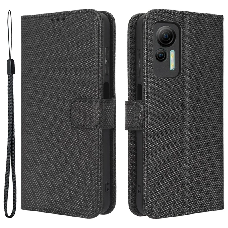 Etui na telefon do Ulefone Note 14, portfel z uchwytem i diamentową fakturą, pokrowiec z syntetycznej skóry PU – czarny