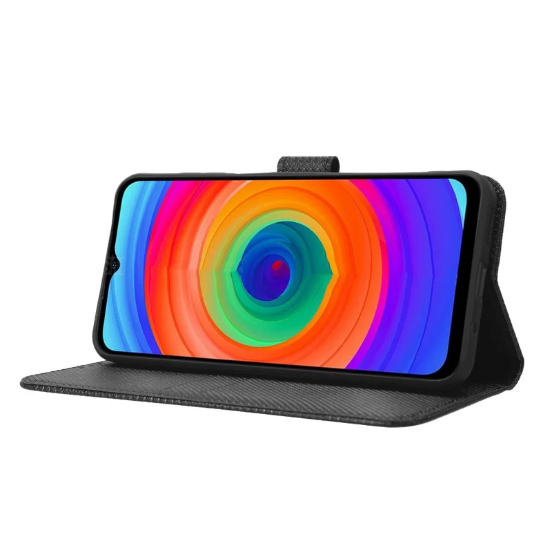 Etui na telefon do Ulefone Note 14, portfel z uchwytem i diamentową fakturą, pokrowiec z syntetycznej skóry PU – czarny