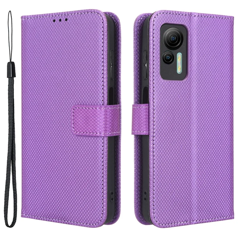 Phone Case for Ulefone Note 14, Diamond Texture Wallet Stand PU Leather Phone Cover - Purple
