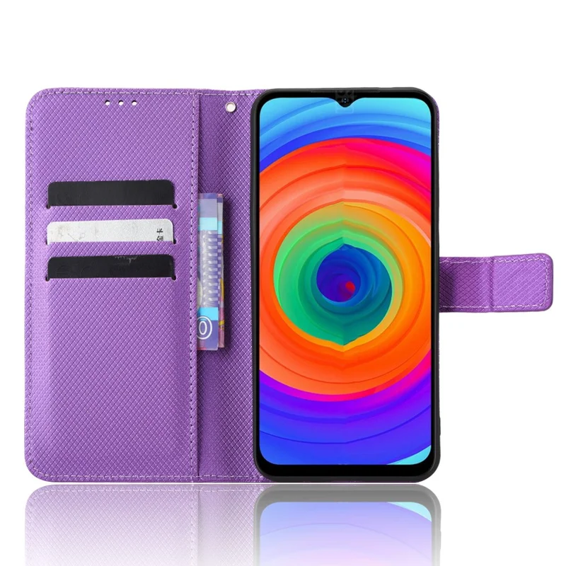 Phone Case for Ulefone Note 14, Diamond Texture Wallet Stand PU Leather Phone Cover - Purple