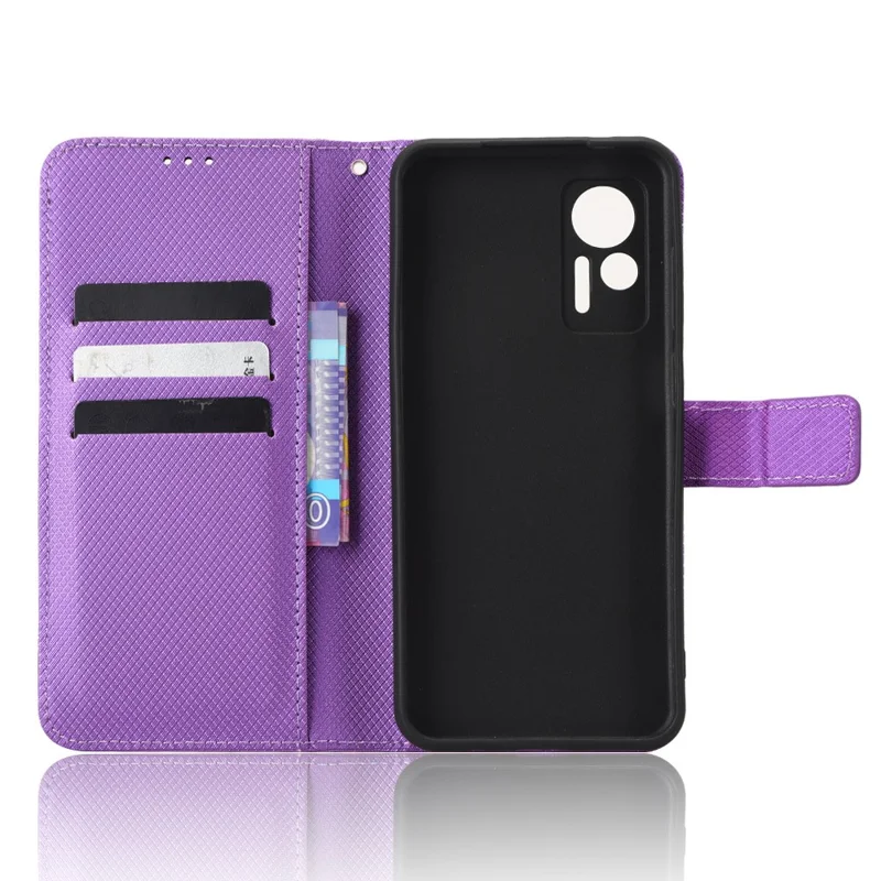Phone Case for Ulefone Note 14, Diamond Texture Wallet Stand PU Leather Phone Cover - Purple