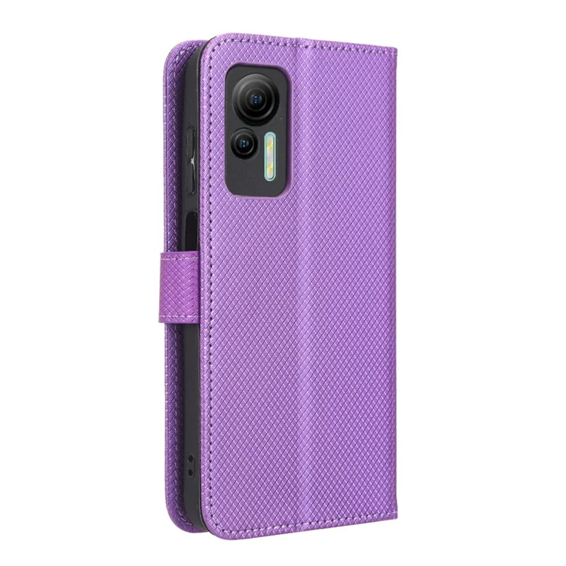 Phone Case for Ulefone Note 14, Diamond Texture Wallet Stand PU Leather Phone Cover - Purple