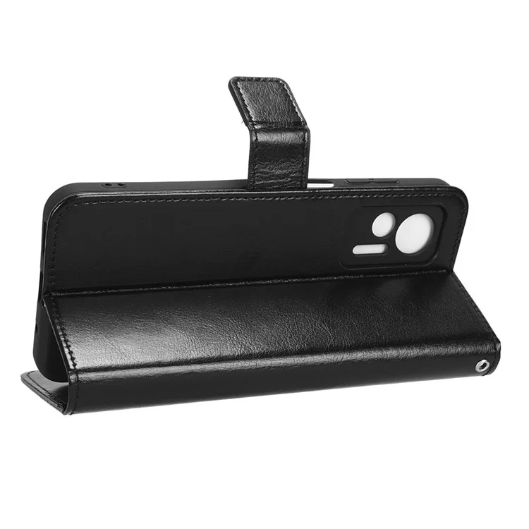 Anti-fall Phone Case Wallet for Ulefone Note 14, Crazy Horse Texture Leather Protective Cell Phone Cover Stand with Strap - Black