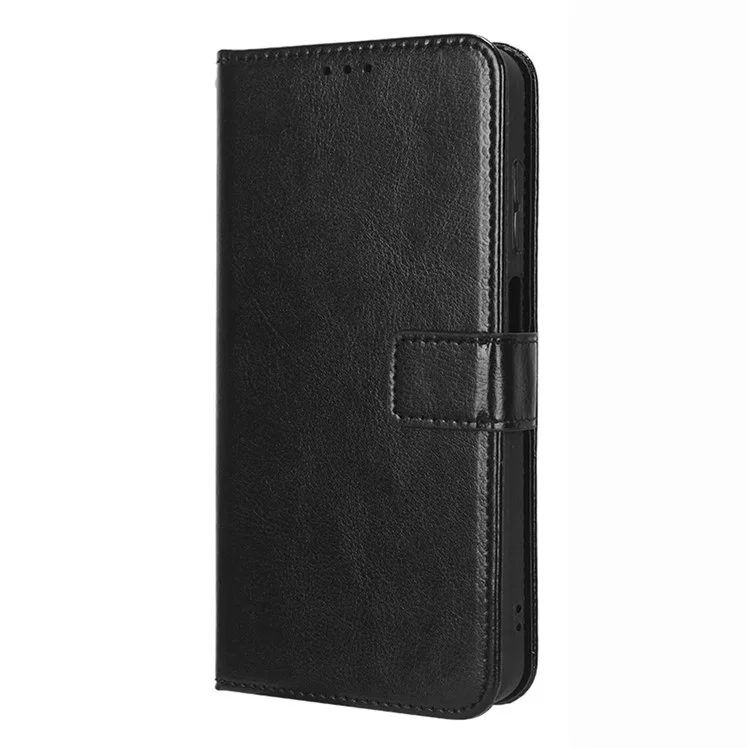 Anti-fall Phone Case Wallet for Ulefone Note 14, Crazy Horse Texture Leather Protective Cell Phone Cover Stand with Strap - Black