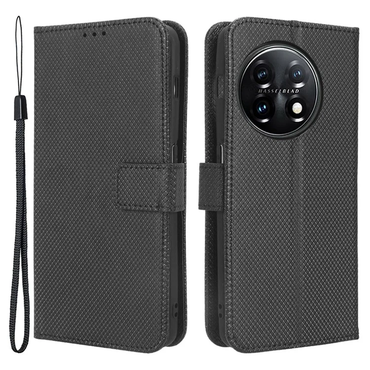 Per OnePlus 11 5G Custodia in Pelle PU con Texture a Diamante Flip Wallet Stand Protezione Completa per Telefono - Nero