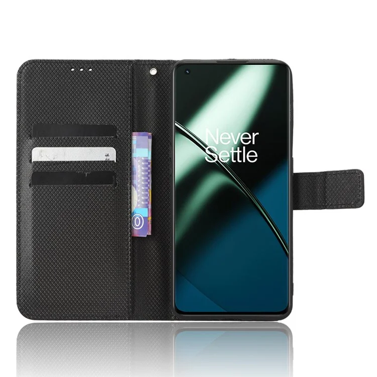 Per OnePlus 11 5G Custodia in Pelle PU con Texture a Diamante Flip Wallet Stand Protezione Completa per Telefono - Nero