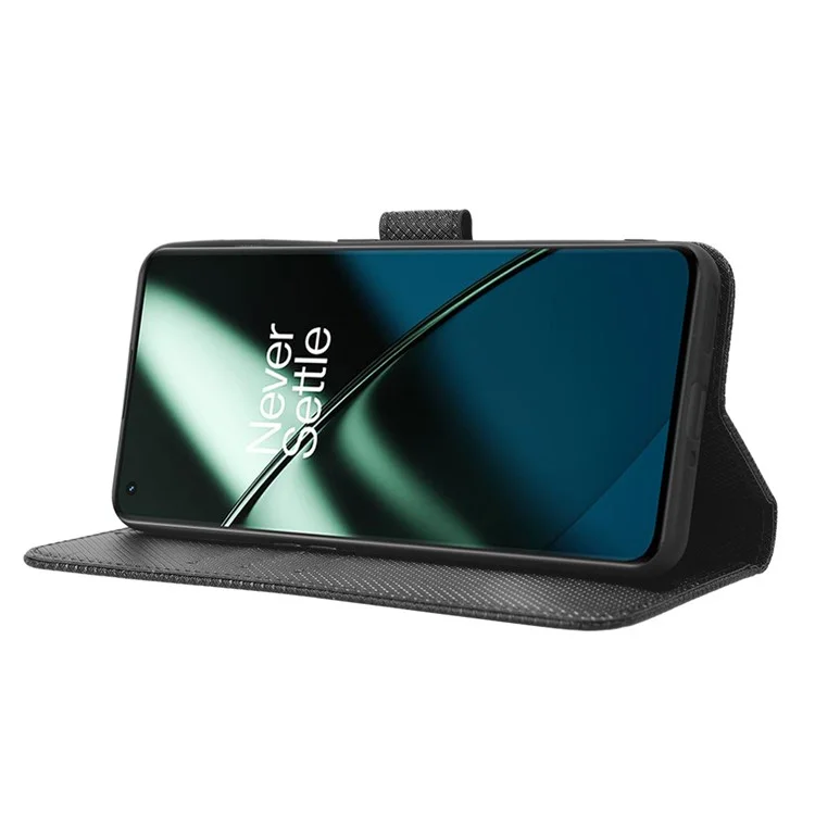 Per OnePlus 11 5G Custodia in Pelle PU con Texture a Diamante Flip Wallet Stand Protezione Completa per Telefono - Nero