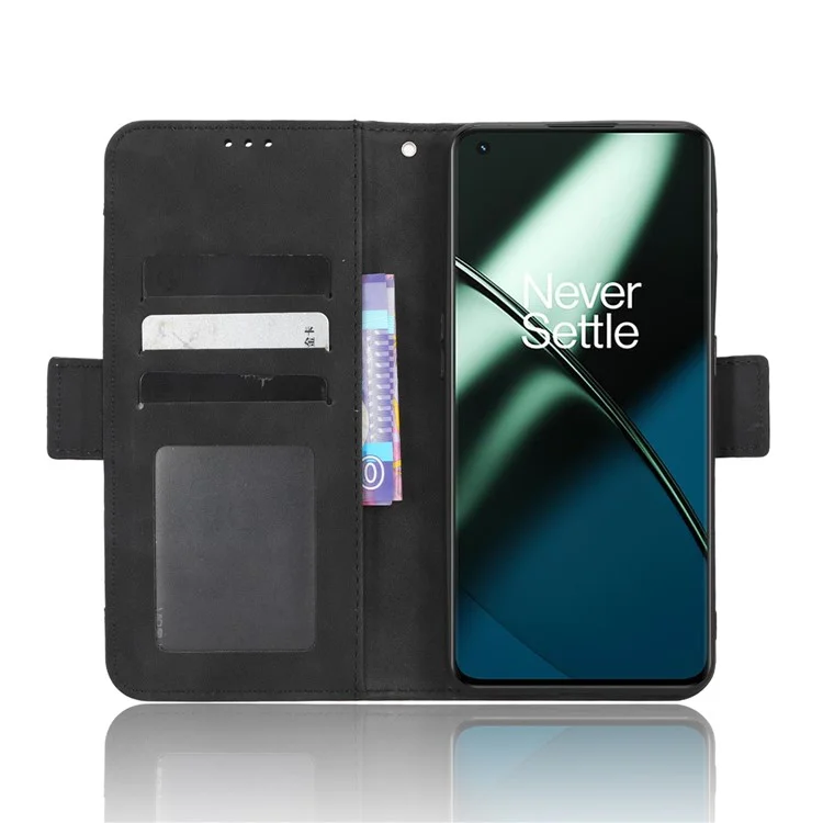Para OnePlus 11 5G Capa de telefone com carteira de couro PU à prova de choque, suporte, titular do cartão, magnética, flip, capa de telefone celular - Preto