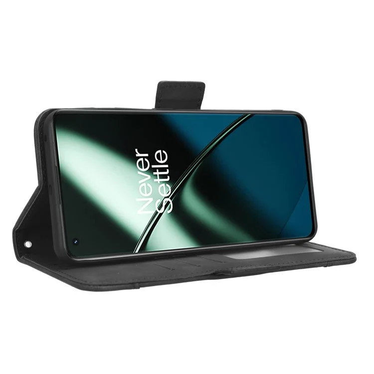 Para OnePlus 11 5G Capa de telefone com carteira de couro PU à prova de choque, suporte, titular do cartão, magnética, flip, capa de telefone celular - Preto