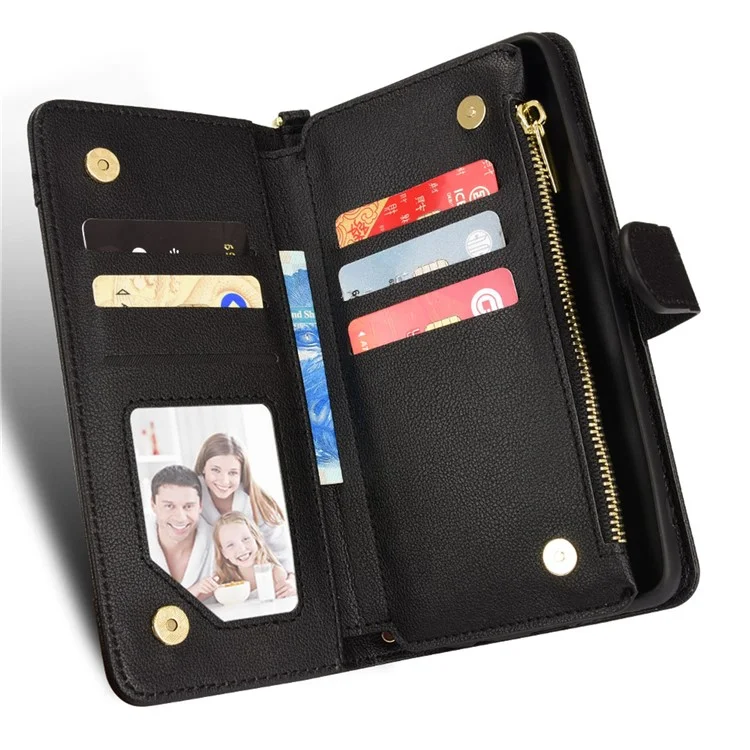 Flip Leather Case for Sony Xperia 5 IV 5G, Wallet Zipper Pocket Phone Cover with Strap - Black