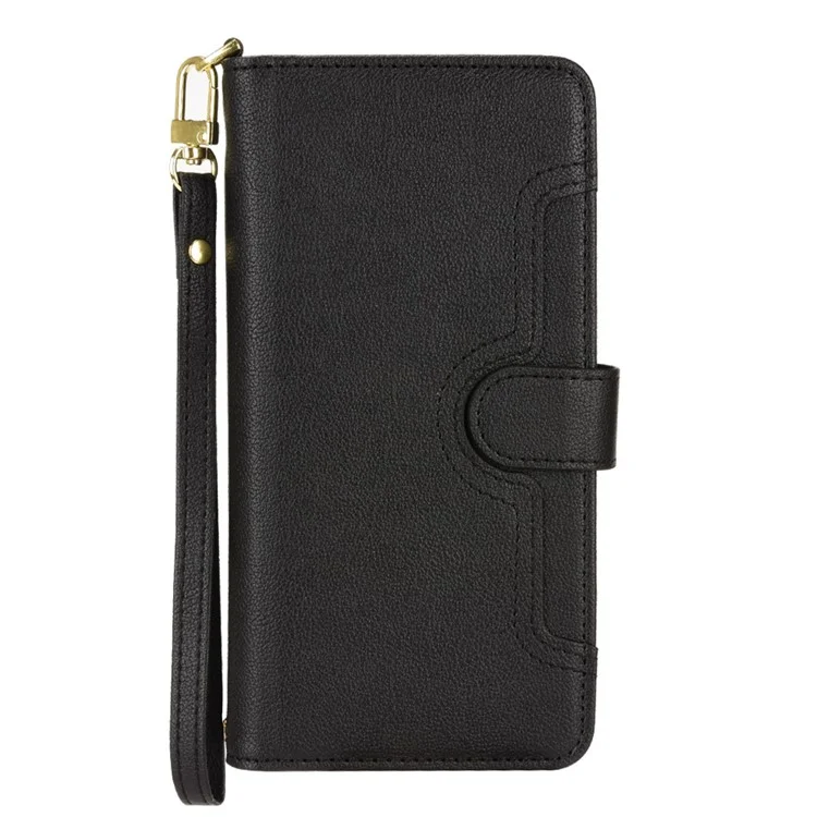 Flip Leather Case for Sony Xperia 5 IV 5G, Wallet Zipper Pocket Phone Cover with Strap - Black
