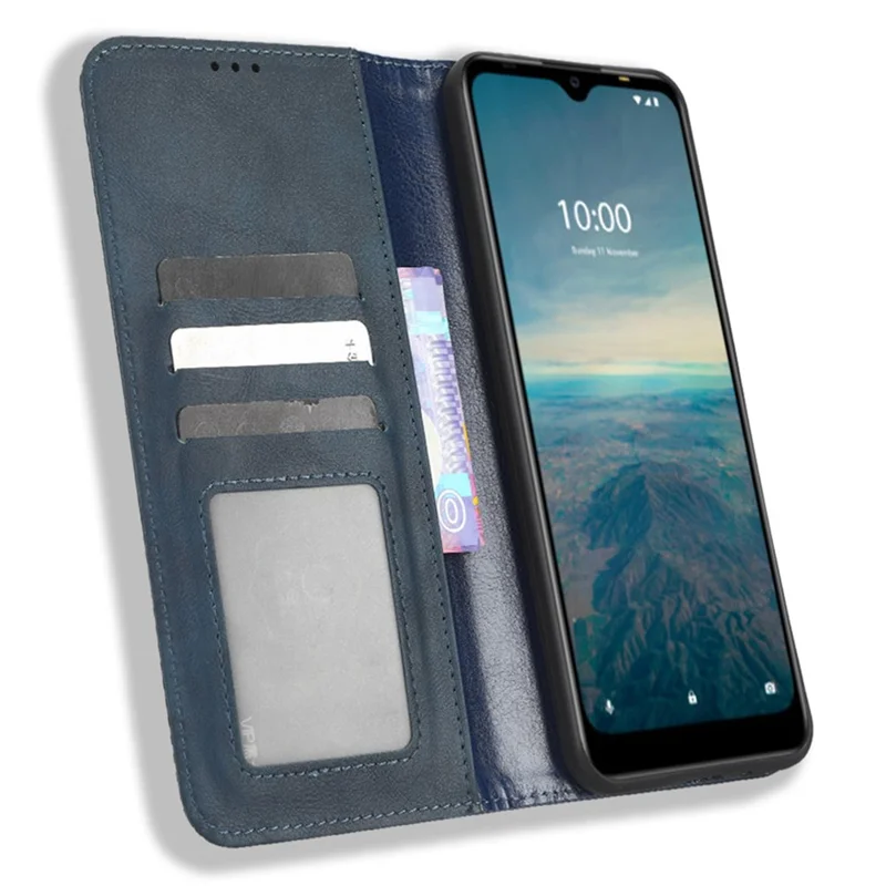 Magnetic Phone Cover for Vodafone Smart V22, Retro Texture Flip Leather Wallet Case Protective Phone Cover - Blue