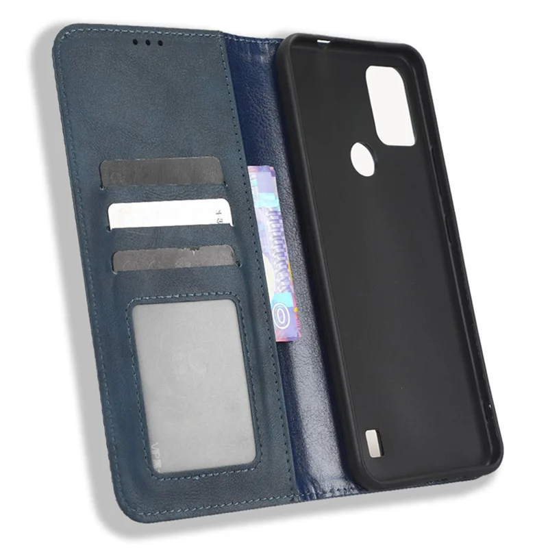 Magnetic Phone Cover for Vodafone Smart V22, Retro Texture Flip Leather Wallet Case Protective Phone Cover - Blue