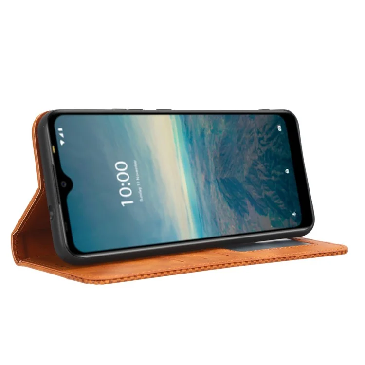 Funda Magnética para Móvil Vodafone Smart V22, Funda Cartera de Cuero con Textura Retro Protectora - Marrón