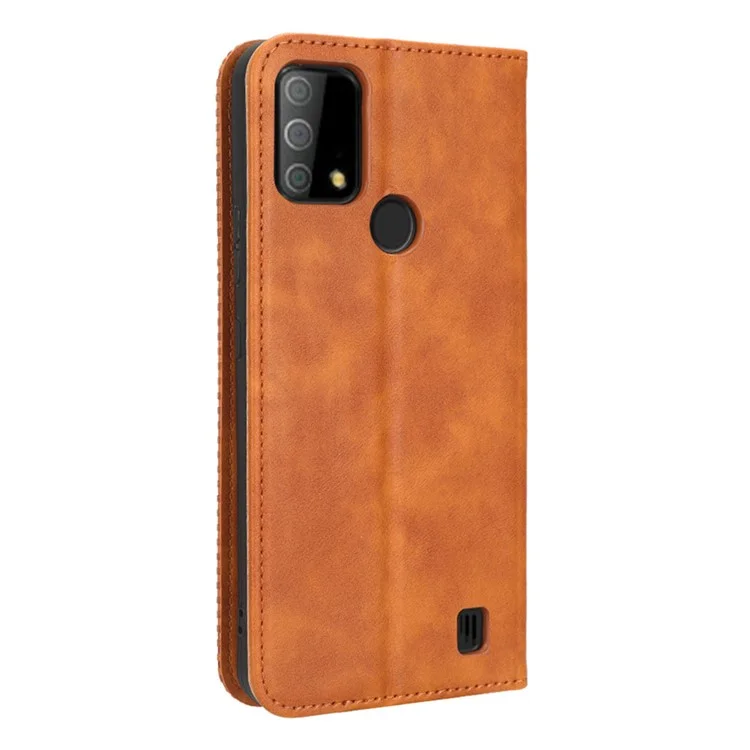 Funda Magnética para Móvil Vodafone Smart V22, Funda Cartera de Cuero con Textura Retro Protectora - Marrón