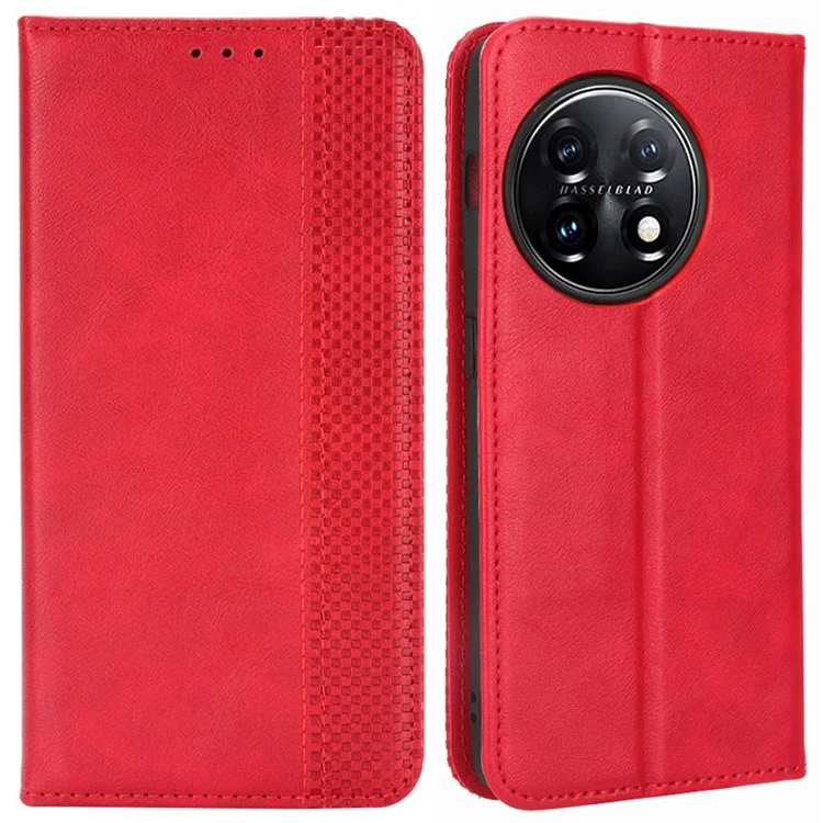 Magnetic Phone Cover for Vodafone Smart V22, Retro Texture Flip Leather Wallet Case Protective Phone Cover - Red