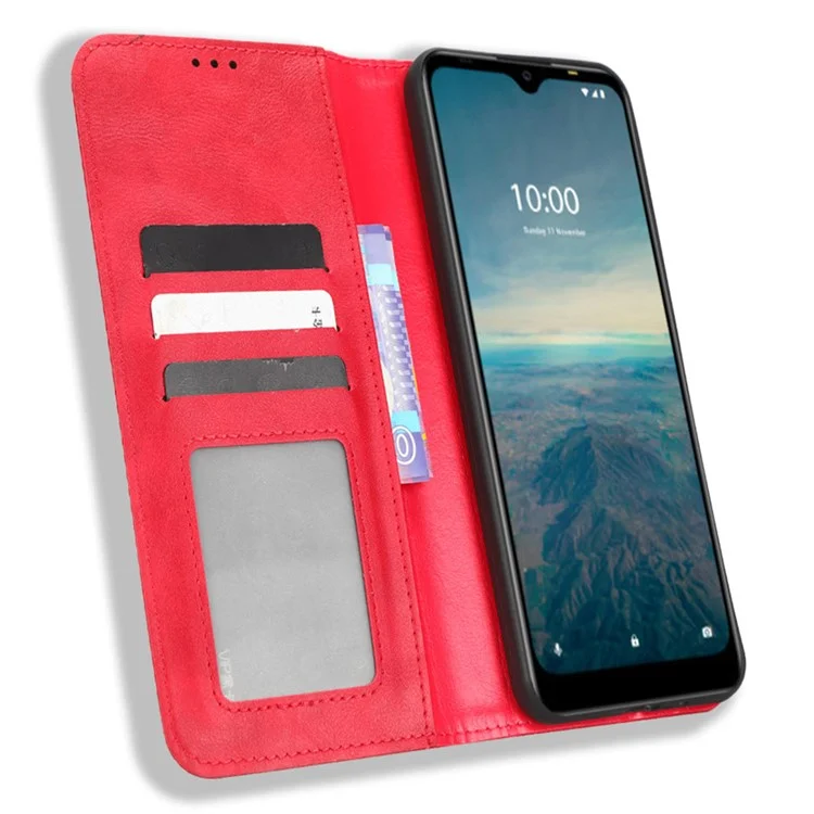 Magnetic Phone Cover for Vodafone Smart V22, Retro Texture Flip Leather Wallet Case Protective Phone Cover - Red